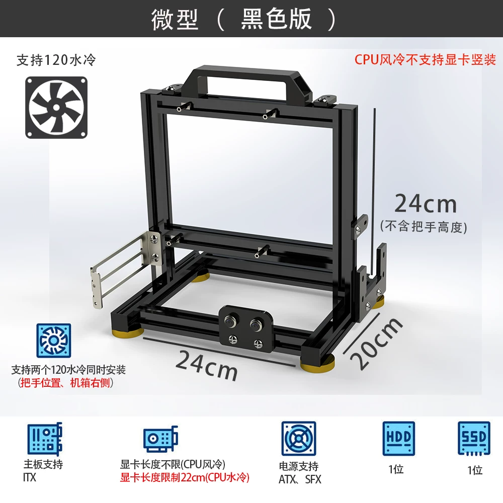 Aluminum Open Frame Test Bench Water Cooling - Draagbaar volledig aluminium openlucht pc-frame mini-testbankondersteuning